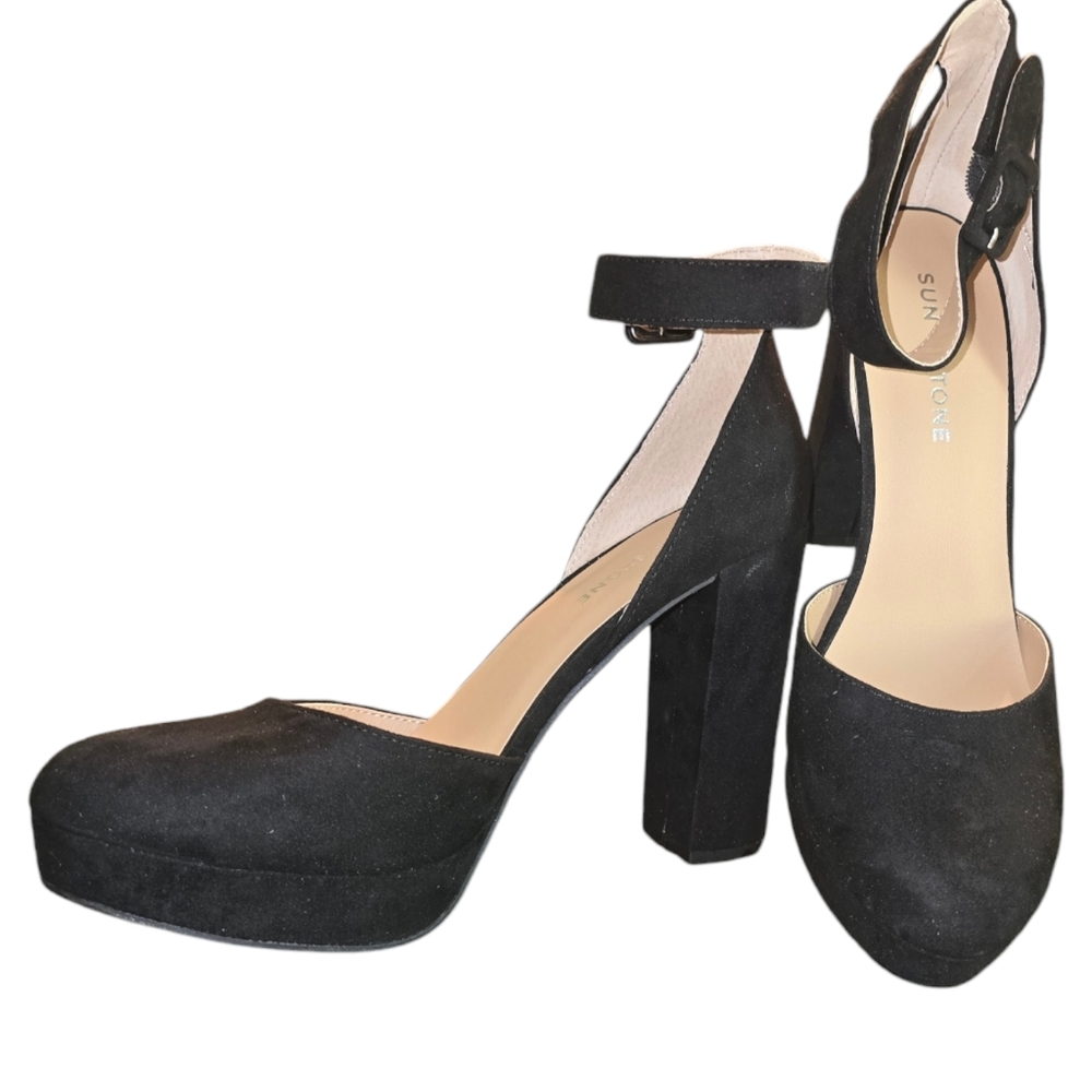 NIB SUN + STONE Suede Heels Womens 9 Black